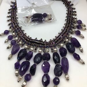 Statement Amethyst & silver necklace and earrings